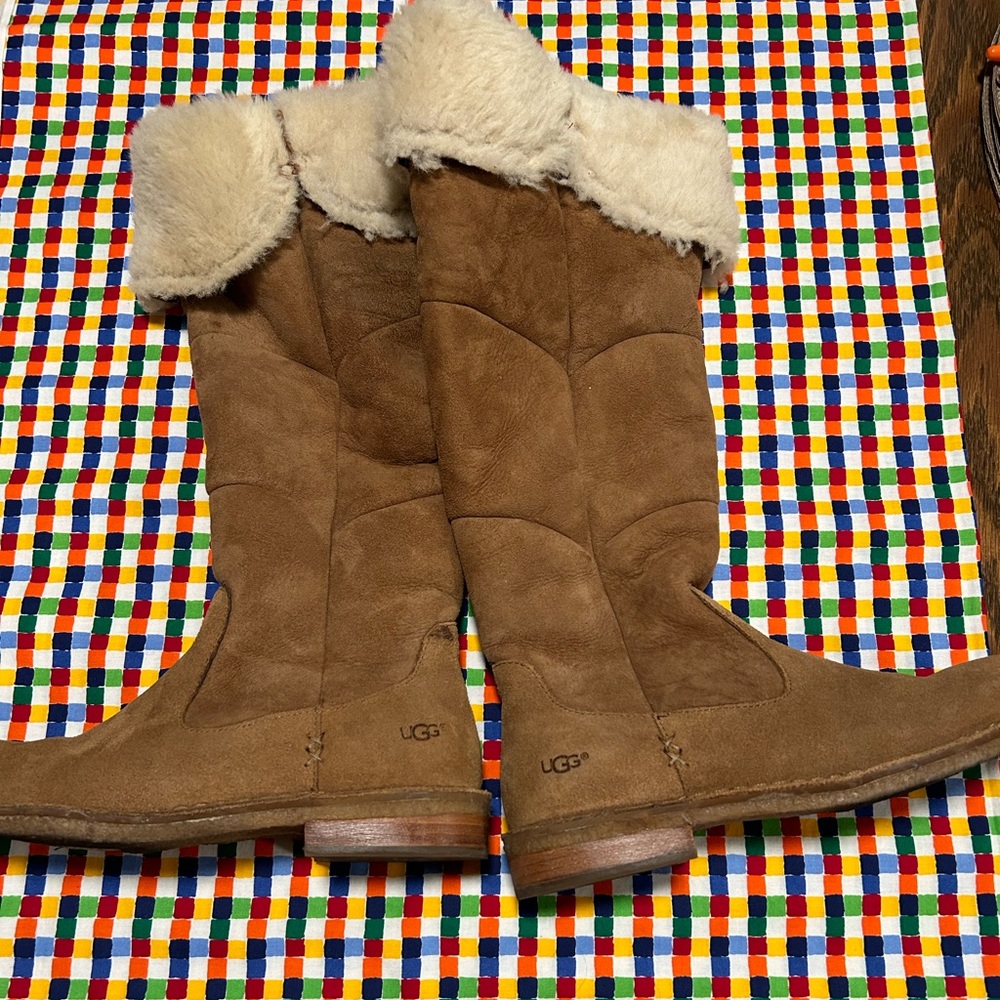 UGG SAMANTHA CHESTNUT GENUINE SHEEPSKIN SUEDE SHEARLING TALL BOOTS 8